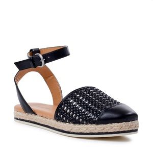 Time and True Memory Foam Black Faux Leather Espadrille Sandals 7.5